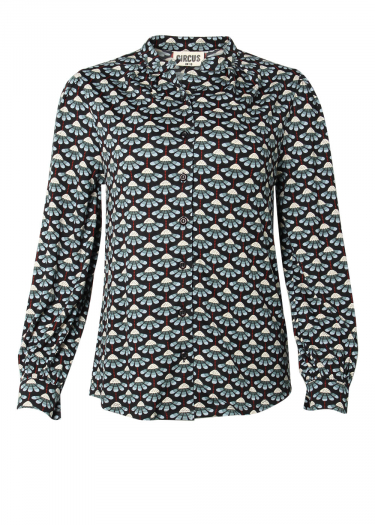 Shuttle print mandarin collar top